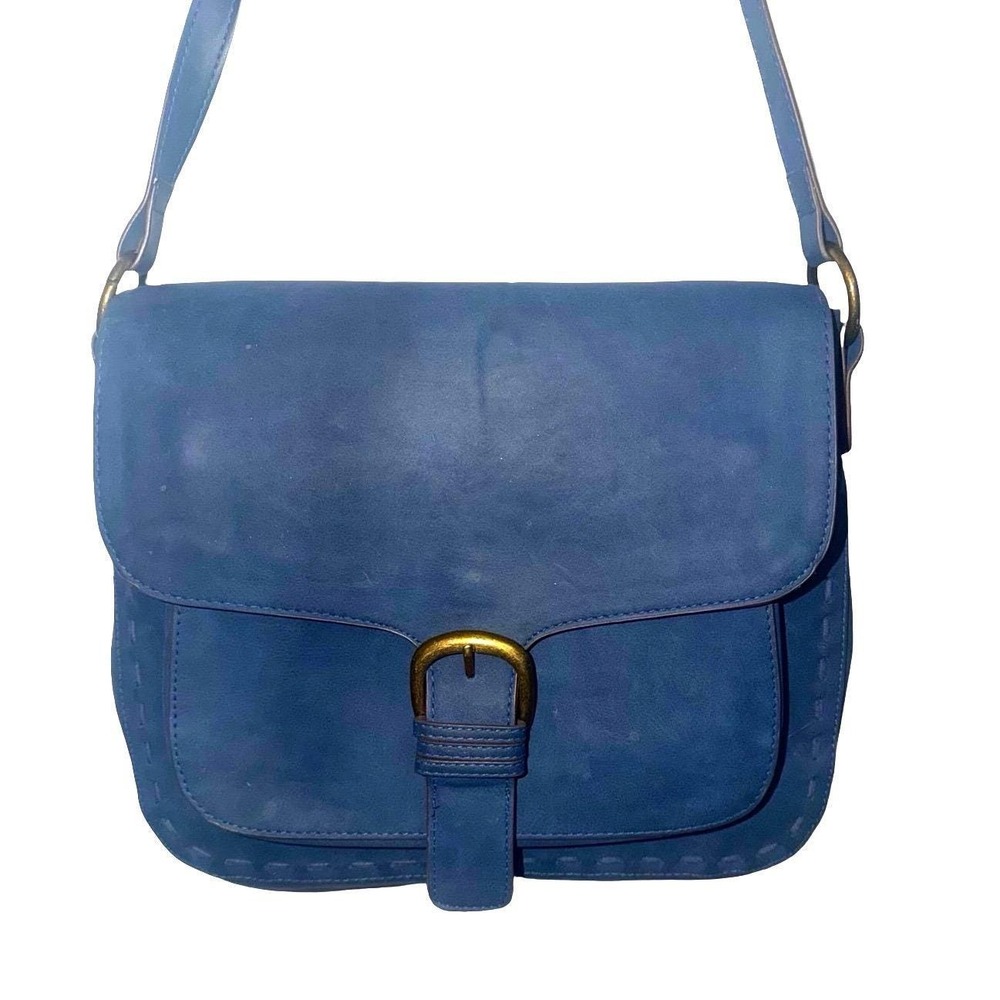 Elle & Jae Gypset Blue Vegan Leather Boho Crossbody Messenger Saddle Bag